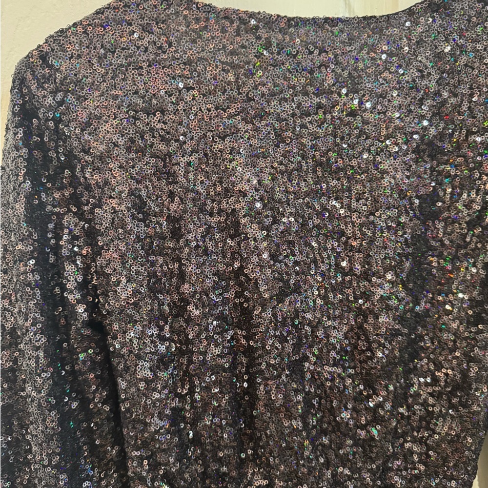 LOFT Shimmering Black Sequin Belted Dress Party Holiday Festival - Picture 6 of 7
